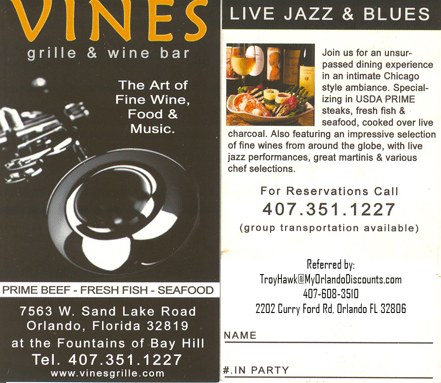 Coupon For Vine's Grille & Wine in Orlando