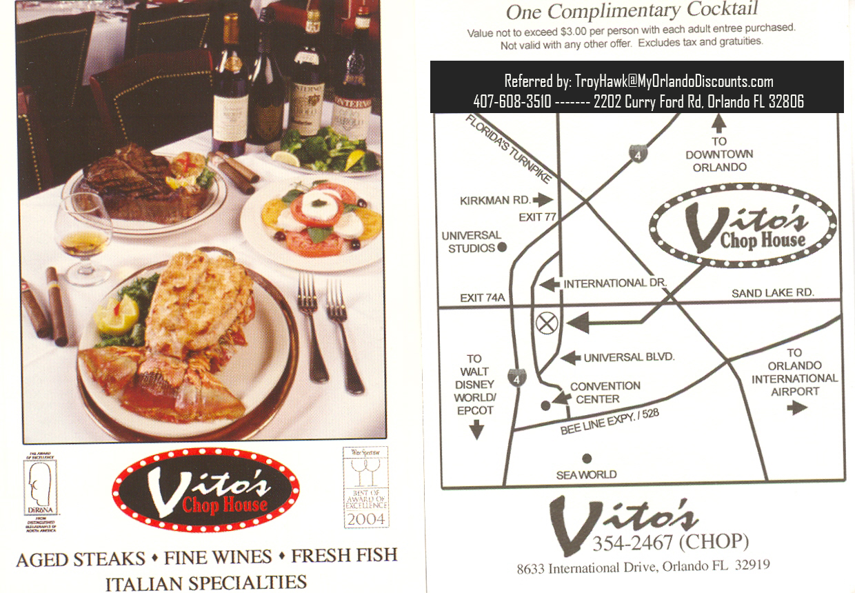 Coupon For Vito's Chop House in Orlando