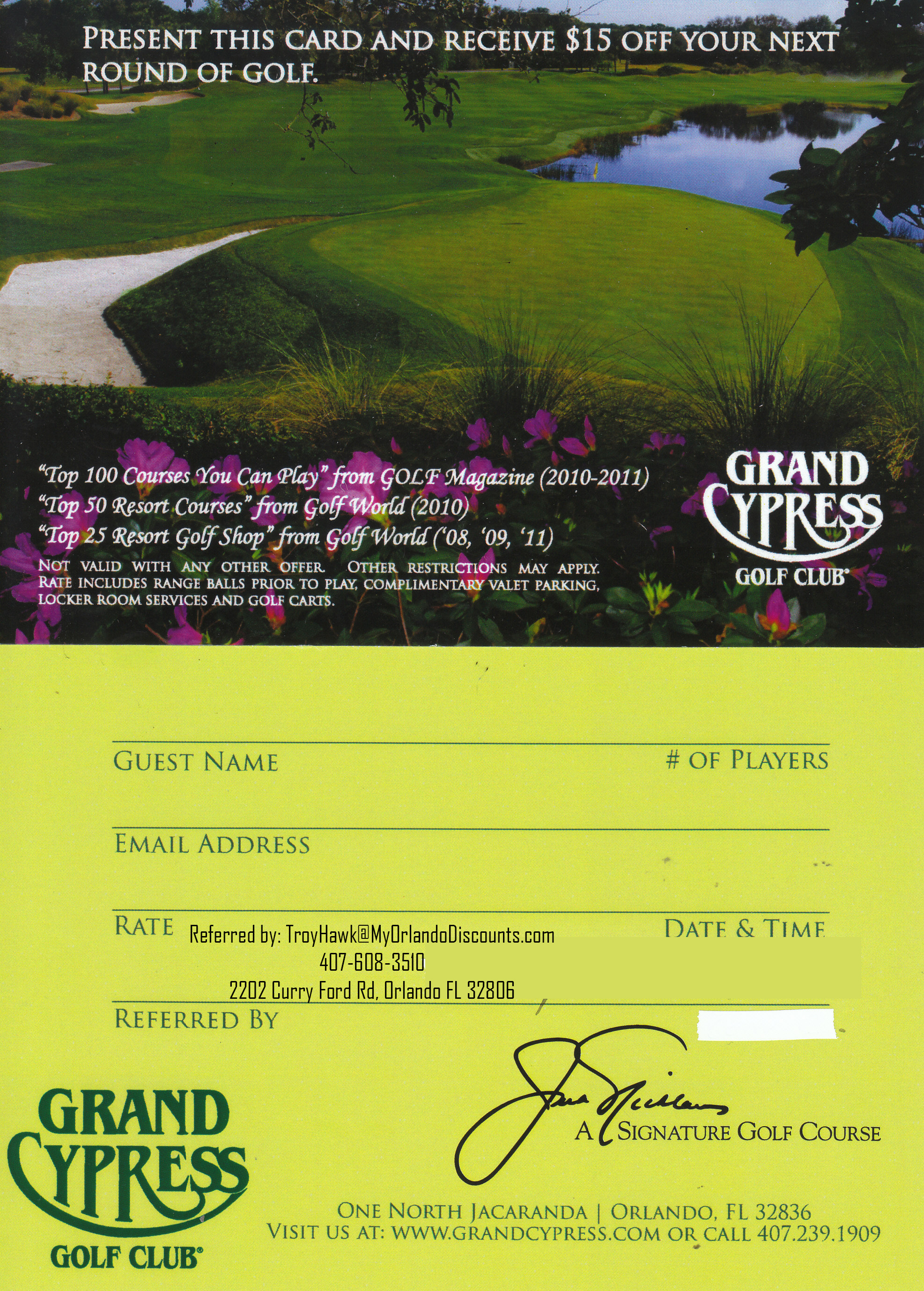 Coupon For Grand Cypress Golf in Orlando