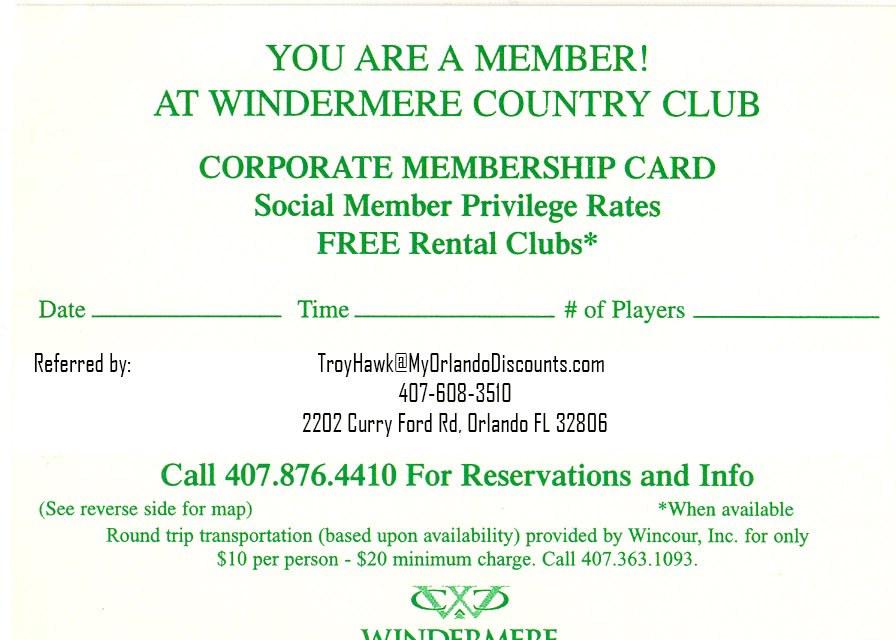 Coupon For Windermere Country Club in Orlando
