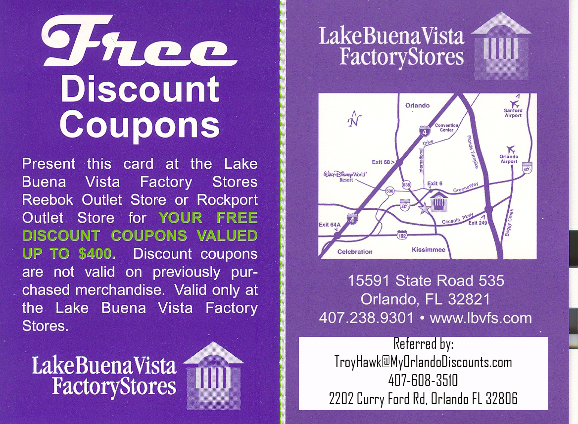 Coupon For Lake Buena Vista Outlet in Orlando
