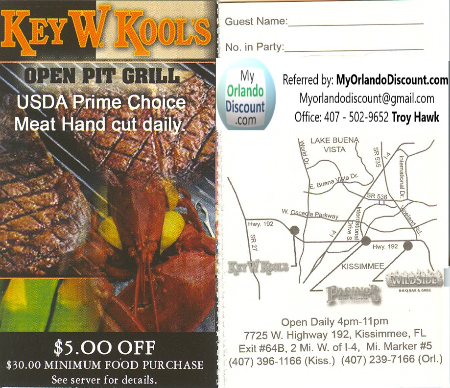 Coupon For Key W. Kool's Restaurant in Orlando