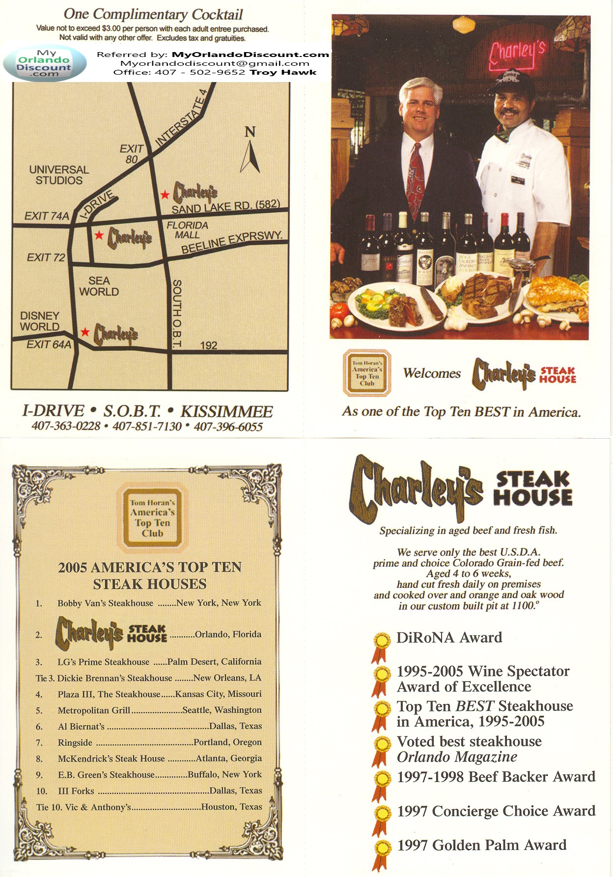 Coupon For Charley's Steak House in Orlando