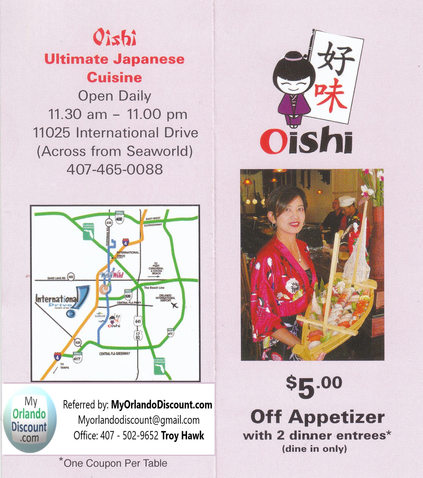 Coupon For Oishi Japanese Cuisine in Orlando
