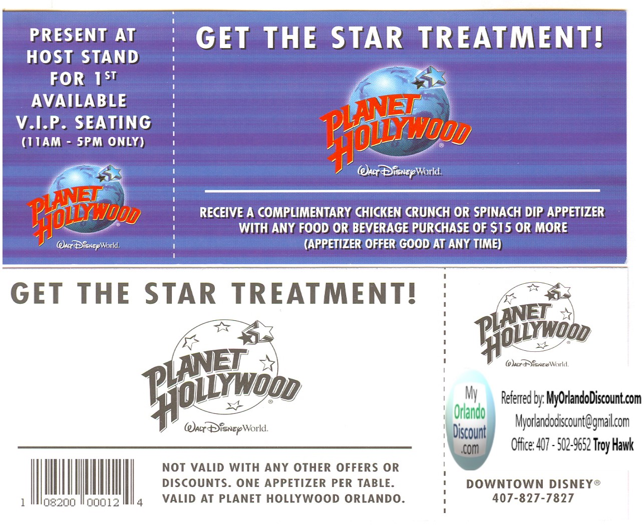 Coupon For Planet Hollywood in Orlando