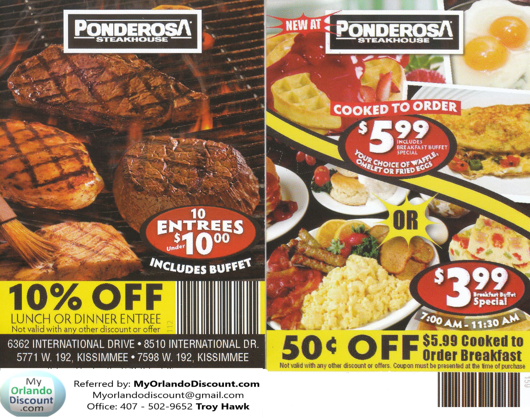 Coupon For Ponderosa in Orlando