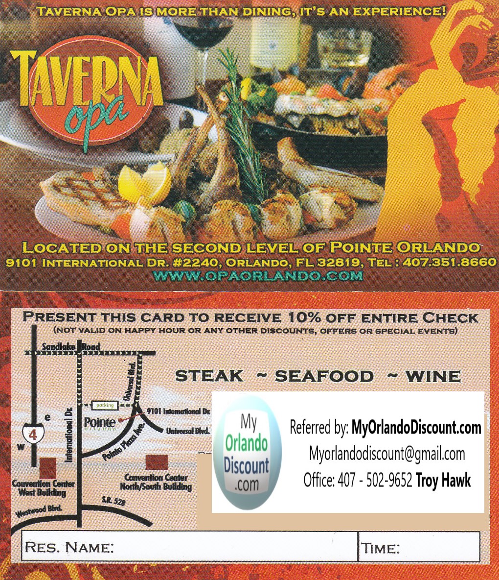Coupon For Tavern Opa in Orlando
