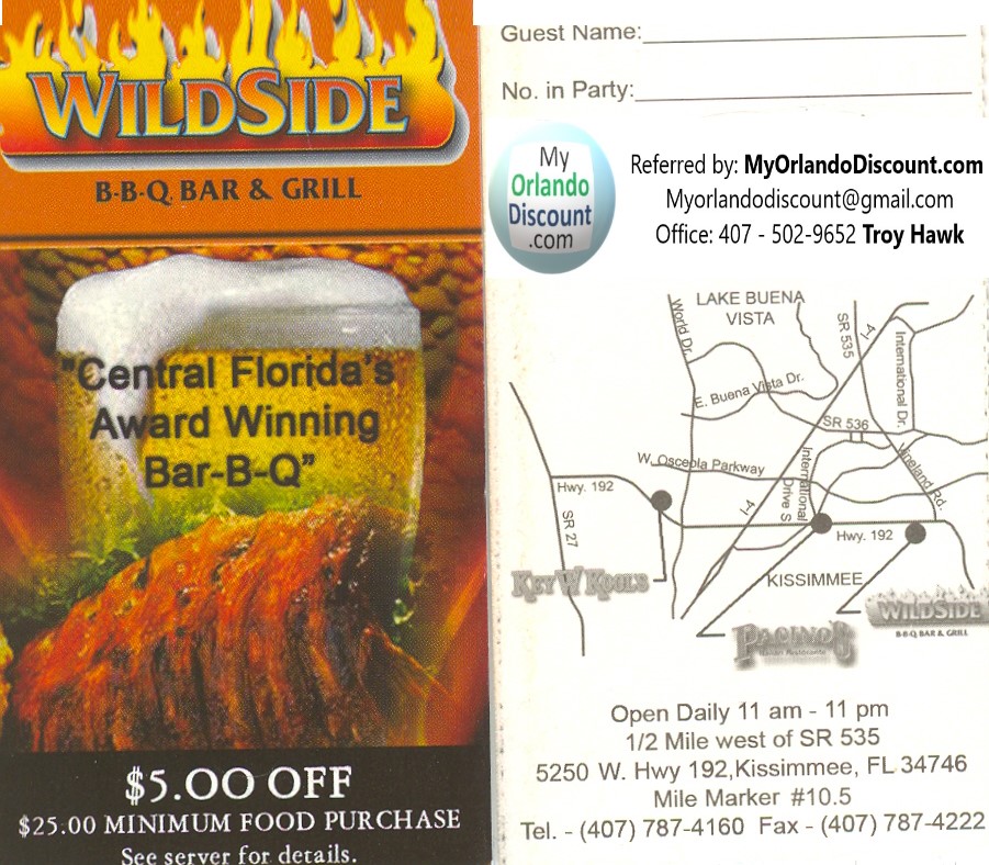 Coupon For Wildside BBQ & Grill in Orlando